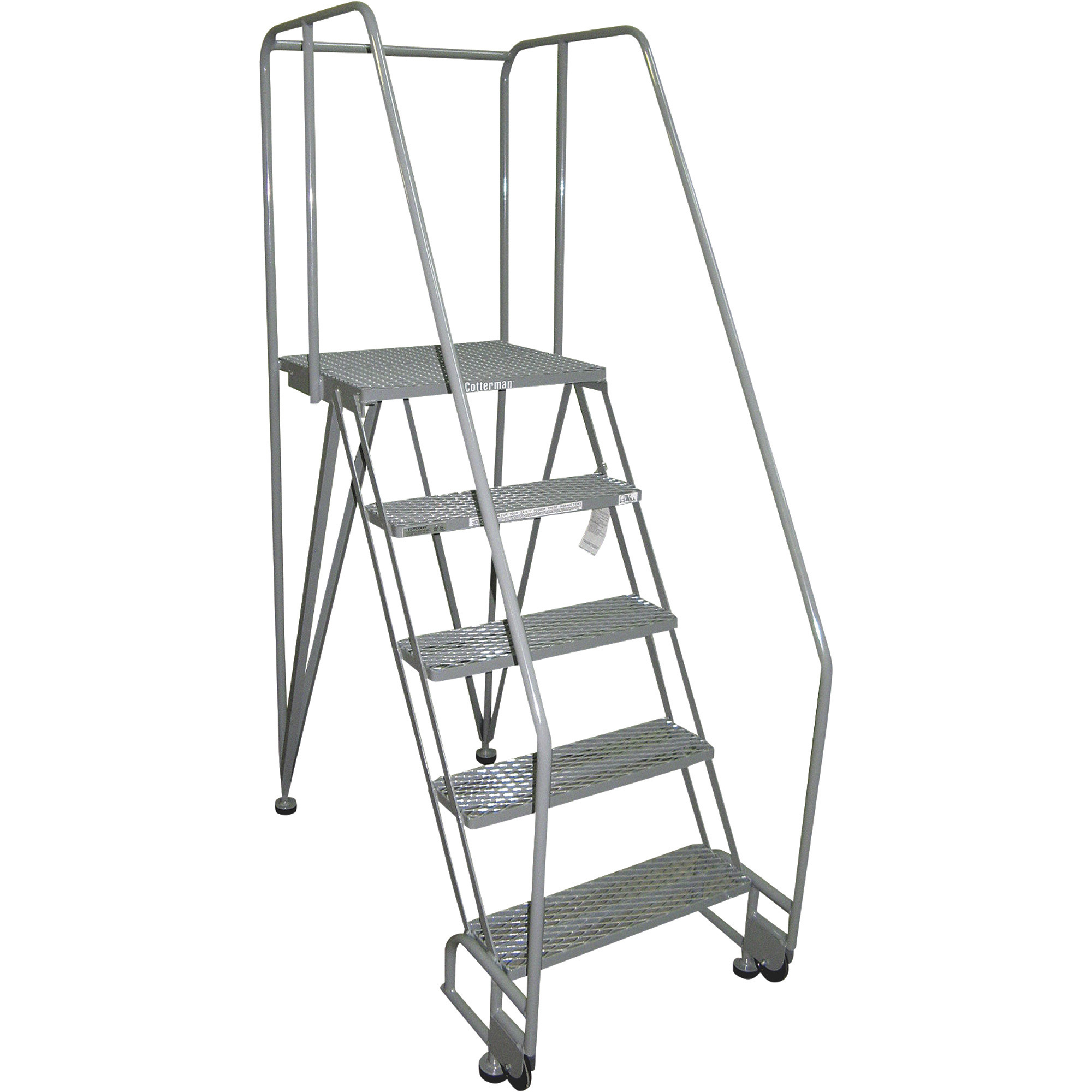 Cotterman TiltNRoll Straddle Ladder w/CAL OSHA Rail Kit, 50in. Max Height, Model# 5STR26A1E20B8COC1P6
